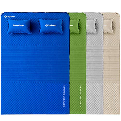 KingCamp Colchón de Cama de Camping autoinflable Doble Diseño cómodo de Tres Secciones con Almohada 198 x 130 x 4 cm (Verde)