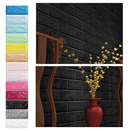 KINLO 5 Piezas 77 x 70 cm Pegatina de Pared 3D PE Espuma DIY 3D Ladrillo Pegatina Pared Sticker Autoadhesivo Wall Paneles Impermeable Azulejos de la Pared del Arte para Decoración (Negro)