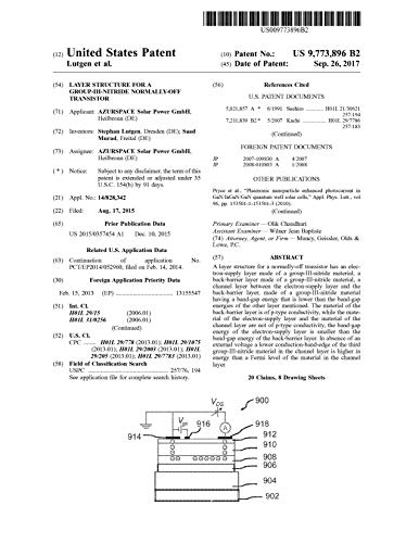 Layer structure for a group-III-nitride normally-off transistor: United States Patent 9773896 (English Edition)