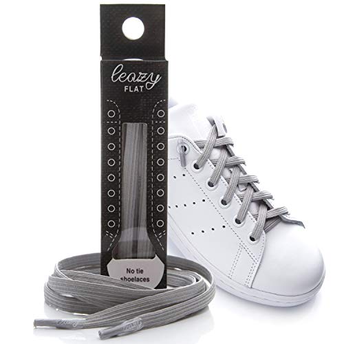 Leazy Flat, Cordones Elásticos Planos Unisex, Gris Claro, Talla M(Hasta 5 Ojales Por Lado)