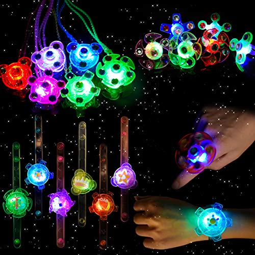 LED Favores de Fiesta Halloween para Niños Pulseras Luminosas Anillos Luminosos Collares para Niños Juguete Luminoso Premio para Estudiantes, Artículo de Cumpleaños, Suministro de Navidad, 18 Piezas