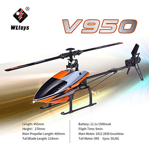 Leeofty Helicóptero V950 2.4G 6CH Sistema 3D 6G Motor sin escobillas Flybarless RTF RC Helicóptero