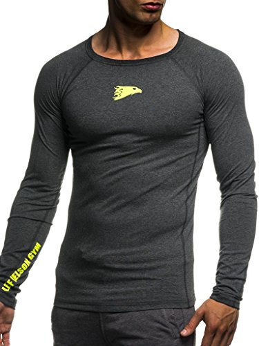 Leif Nelson Gimnasia Ropa de Deporte para Hombre Cuello Sudadera tripulación LN-6283 Antracita Amarillo X-Large