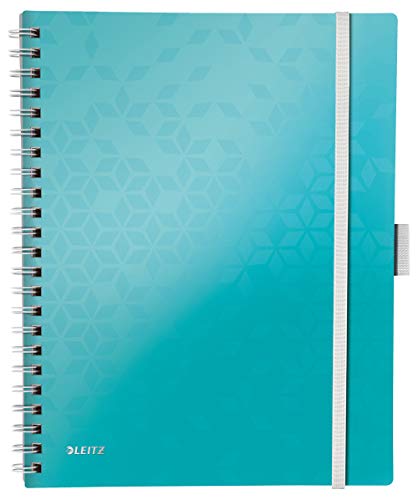 Leitz Cuaderno A4, 80 páginas, Con Cuadrícula, Encuadernación Wiro con tapas PP, WOW Be Mobile, Turquesa metalizado, 46450051