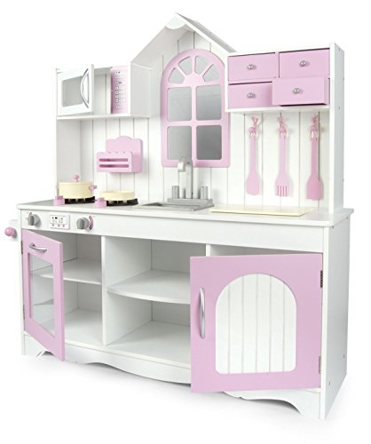 Leomark Cocina Madera Infantil de Juguete con Ventana - Exclusive Royal Rose - Accesorios, para Niños, Juego de Imitación, Dim: 106 x 32 x 109 (Altura) cm