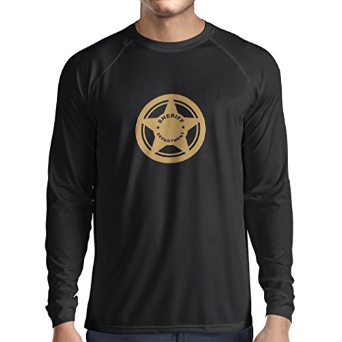 lepni.me Camiseta de Manga Larga para Hombre Insignia del Departamento del Sheriff, cumplimiento de la Ley (Small Negro Oro)