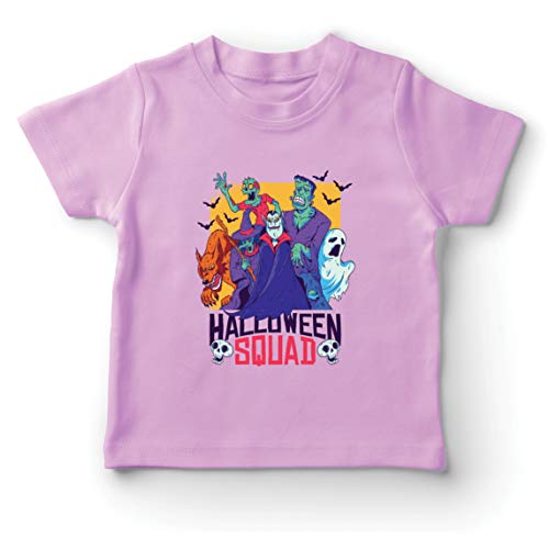 lepni.me Camiseta para Niño/Niña Escuadrón de Halloween - Vampiro, Fantasma, Hombre Lobo, Bruja, Zombie (14-15 Years Rosado Multicolor)