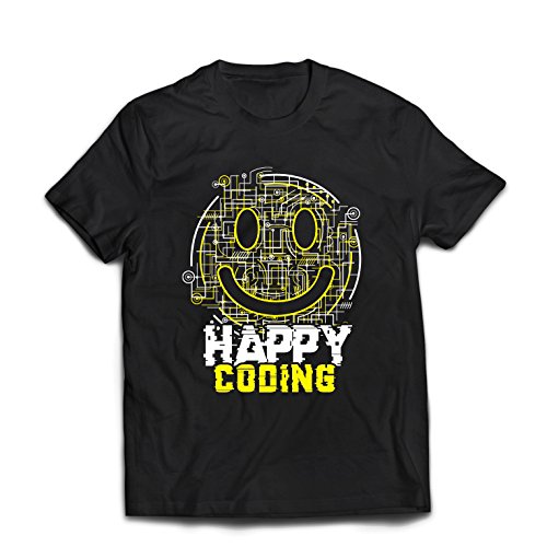 lepni.me Camisetas Hombre Codificación Feliz - Smiling Face, Jugador, Programador de Regalos (Large Negro Multicolor)