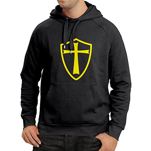 lepni.me Sudadera con Capucha Caballeros Templarios - Escudo de los Templarios (Large Negro Amarillo)