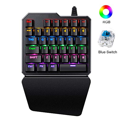 LexonElec K108 Teclado de Juego de una Sola Mano K108 Teclado de Juego con Cable 38 Teclas 3 Colores LED retroiluminado USB Multimedia de una Mano Teclado de Gamer con reposamuñecas para PC Ordenador