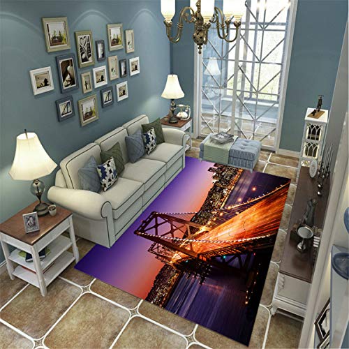 LGXINGLIyidian Casa Alfombra Puente De Nueva York Bajo Las Luces Alfombra Suave Antideslizante De Decoración del Hogar De Impresión 3D 180X200Cm