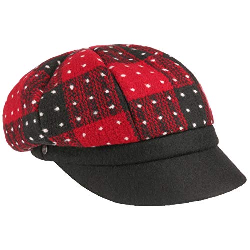 Lierys Gorra Newsboy Marie-Lou Mujer - Made in Italy Baker Boy Gorro con Visera Visera, otoño/Invierno - Talla única Negro-Rojo