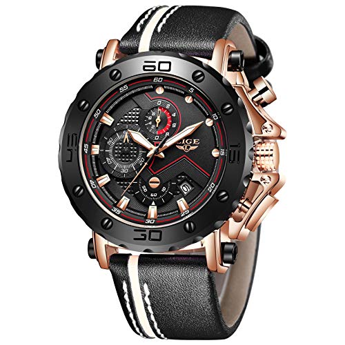 LIGE Reloj para Hombre Cronógrafo A Prueba De Agua Moda Militar Reloj Deportivo Reloj De Cuarzo Reloj Analógico Reloj para Hombre Luminoso Oro Rosa Negro