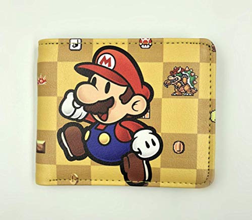 LINGJIA Cartera de Super Mario Super Mario Que rodea el Lindo Juego de Parkour para Estudiantes de Anime, Corto, doblado a la Mitad, Doble, Billetera de PU