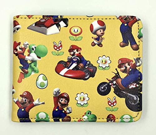 LINGJIA Cartera de Super Mario Super Mario Que rodea el Lindo Juego de Parkour para Estudiantes de Anime, Corto, doblado a la Mitad, Doble, Billetera de PU