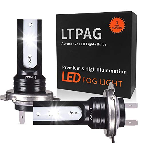 LTPAG 2pcs Luz de Niebla del LED H7, 2019 Novísimo Bombilla H7 LED para Coche, 12SMD 6000K 2000 Lúmenes H7 LED Niebla IP68 Impermeable DRL Luz Diurna, Blanco Frío -Garantía de 2 años