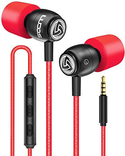 LUDOS Clamor Auriculares con Micrófono y Cable, Cascos Espuma de Memoria, Cable Reforzado, Graves y Control de Volumen Earphones para Mi, Xiaomi, iPhone, Samsung, Huawei, Ordenador, Portátil, PC