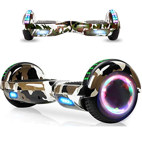 Magic Vida Patinete Eléctrico Overboard 6.5 Pulgadas,Motor de 700W,Altavoz de música Bluetooth,Auto-Equilibrio,Luz LED,Scooter Electrico para Niños y Adultos (Camuflaje Verde