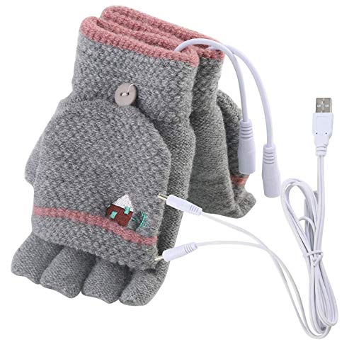 Manopla térmica USB para portátil y hombre para mujer, guantes de mano de punto cálido para invierno, para protección contra clima frío, guantes térmicos (A-112 mm (ancho) x 170 mm (L))