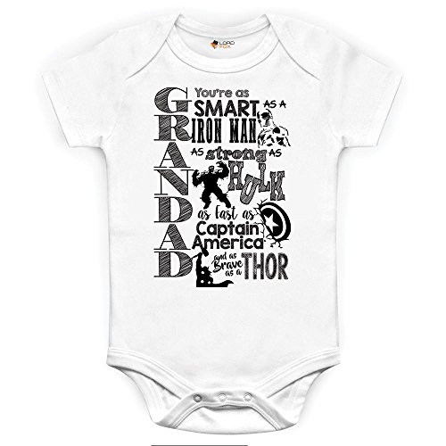 Marvel Comics Grandad abuelo body y gorro para bebé, diseño serigrafiado Onesie Iron Man Hulk Capitán América Thor Talla:0-3 Meses