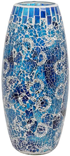 Maturi Jarrón de Mosaico de Cristal Agrietado, Azul, 30 cm