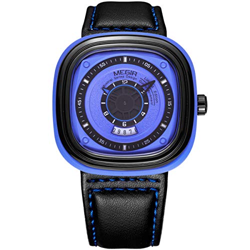 MEGIR Reloj de cuarzo analógico luminoso, informal, con correa de poliuretano, esfera grande, para negocios, trabajo, escuela, al aire libre, ML2027G/BKBE-2