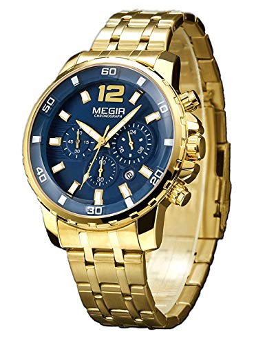 MEGIR Reloj Hombre Dorados Reloj Hombre Acero Inoxidable con Correa en Acero Inoxidable