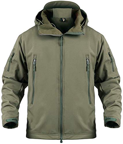 Memoryee Chaquetas de Softshell para Exteriores Impermeables para Hombres Abrigos tácticos Militares cálidos Camuflaje Abrigo/Verde/4XL