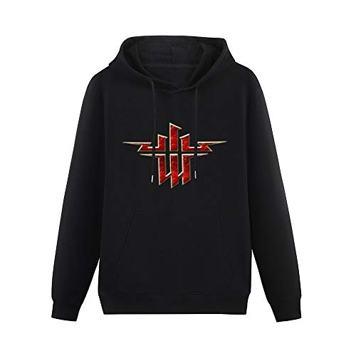 Men's Cotton Pullover Handsome Wolfenstein Emblem Design Logo Clothing Front-Side Print Hoody Hooded Sweatshirts with Drawstring Pockets Black M