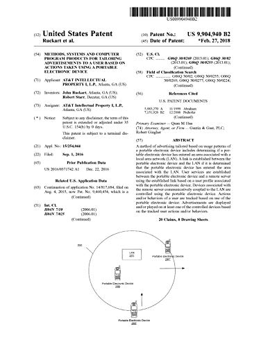 Methods, systems and computer program products for tailoring advertisements to a user based on actions taken using a portable electronic device: United States Patent 9904940 (English Edition)