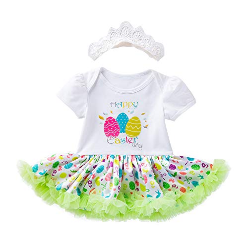 MIDA Newborn Baby Girls Mi primer disfraz de Pascua bordado, tutú, falda, vestido estampado, diadema, ropa de fiesta para niños pequeños, multicolor Happy Easter Day 0-3 Meses