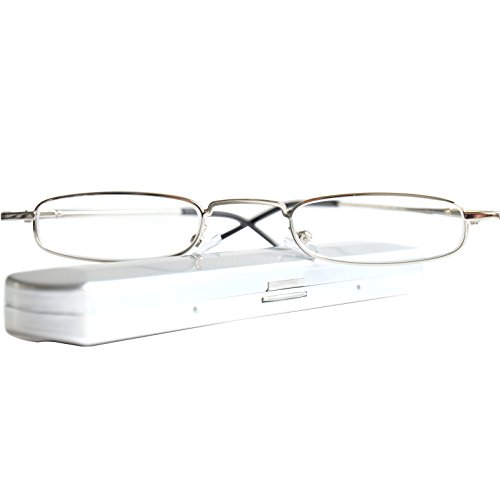 Mini Gafas de Lectura de Metal Ligeras, Montura de Acero Inoxidable (Plateadas), Estuche de Aluminio GRATIS, Ayuda Para Leer Para Mujeres y Hombres, Dioptrías +3.0