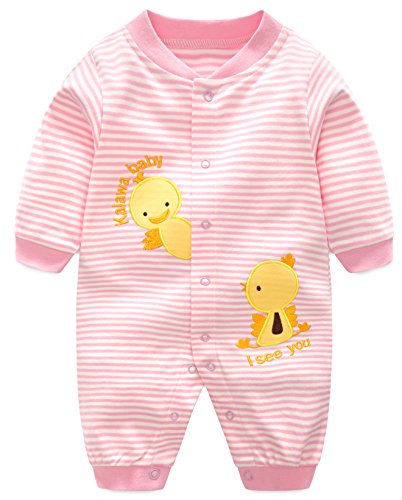 Minizone Monos infantil del bebé de los mamelucos Niños Onsises algodón de manga larga Sleepsuit para Bebé-Niñas 9-12 Meses Pato Rosa