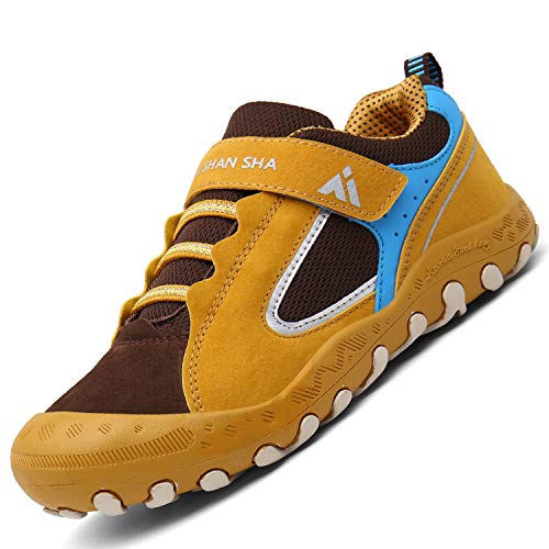 Mishansha Calzado Casuales para Niños Niñas Clásico Ligeras Transpirable Zapatillas Senderismo Adolescente Flexible Bucle de Gancho Cómodas Low-Top Estable Zapatos para Correr, Amarillo 29