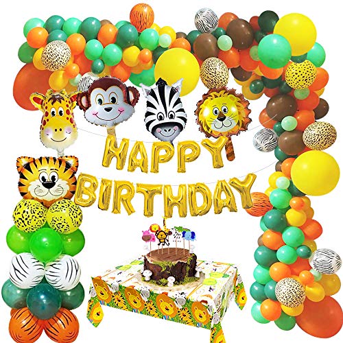 MMTX Selva Decoraciones Cumpleaños de Fiesta, Globo de Fiesta de Feliz cumpleaños Safari con Globos de látex, Globo de Animales del Bosque, Cubierta de Mesa Salvaje para niño, niña cumpleaños Decor