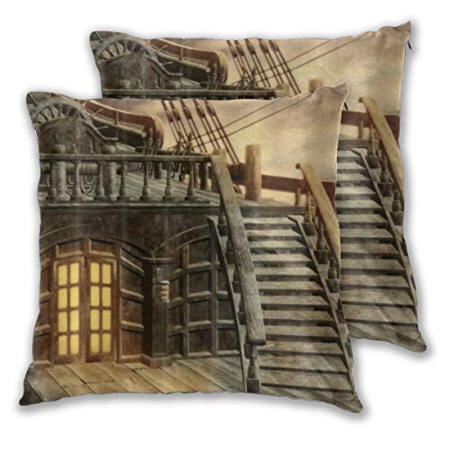 MOBEITI Juego de 2 Decorativo Funda de Cojín Barco Pirata de Tablero Retro rústico Funda de Almohada Cuadrado para Sofá Cama Decoración para Hogar,50x50cm