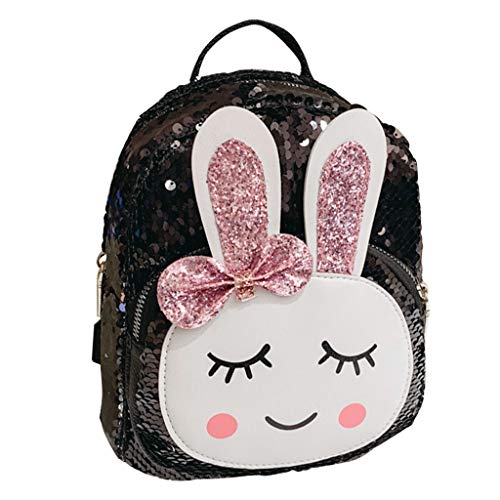 Mochila de Lentejuelas Reversibles para niñas pequeñas,Bolso de Escuela de Lentejuelas de Moda para niños Mochila para guardería de niñas pequeñas Conejo Encantador Negro