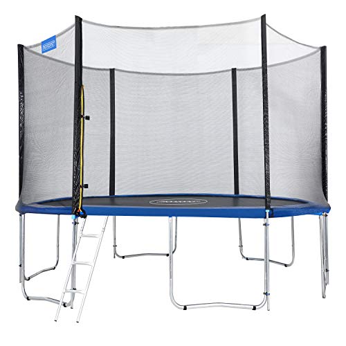 Monzana Trampolín de 366 cm Cama elástica Negro y Azul con Red de Seguridad y Escalera Juego Deporte Exterior jardín