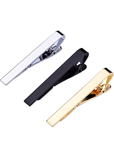 Mudder Set de 3 Pisacorbata Corbata Clip Pasadores de Corbata Corbata de Seda Tie Bar Hombre, Plata, Negro y Oro