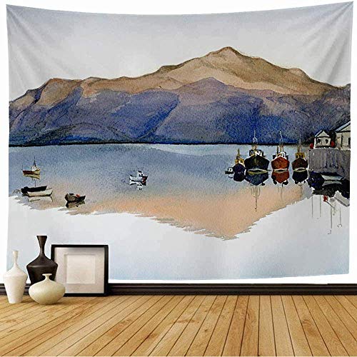 N\A Tapiz de Pared Azul Hermosa Isla Puerto de Skye Escocia Inglaterra Watercolore Parques Antiguos Acuarela Sky Boats Tapiz de Agua Tapiz de Playa para Colgar en la Pared para decoración del hogar