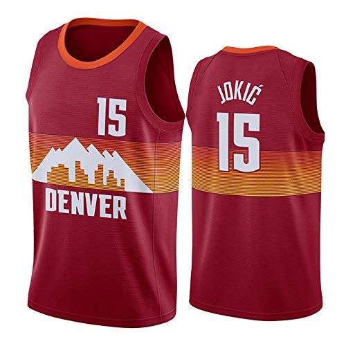 New City Edition Basketball Jersey, NBA Denver Nuggets # 15 Jokic Baloncesto Uniforme Sin Mangas Camiseta Gimnasio Chaleco Deportes,Rojo,XL