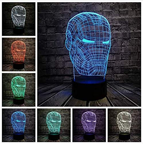 Nueva Marvel Avengers 3D Lámpara Iron Man Máscara Led Night Light Superhero Movie Figura Novedad Ilusión Creativa Niños Toy Boy USB Regalo