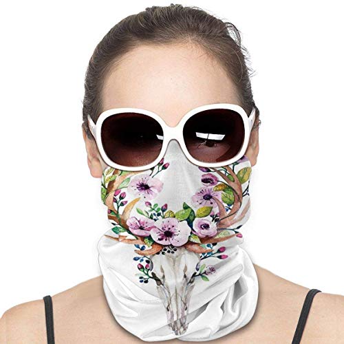 N/W Pañuelo para la cabeza, diseño de calavera de ciervo con cuernos florales, naturaleza muertos y vivos, a la moda, a prueba de sol, bandana para hombres y mujeres