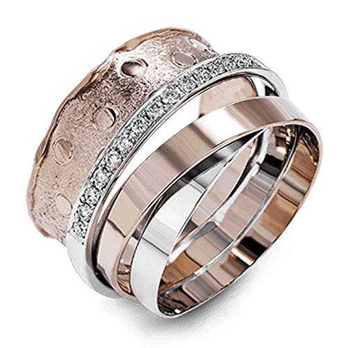 Oro Rosa De Dos Tonos Arco Cruz Anillo Escalera Cuadrado Micro Incrustado Para Mujeres Joyería Romántica Corteza Novia Anillos De Compromiso 7