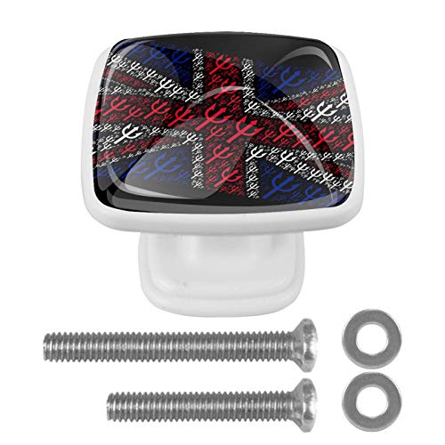 Pack de 4 pomos cuadrados de resina ABS para gabinete, cajón, dormitorio, armario, baño, bandera del Reino Unido, tenedor Trident Union Jack