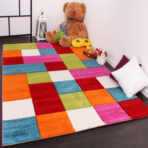 Paco Home Alfombra Infantil - A Cuadros Multicolor En Verde Rojo Gris Negro Crema Rosa, tamaño:200x290 cm