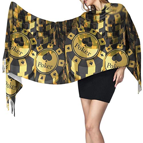 Pashmina Fichas de póquer amarillo y negro en invierno bufanda chal envoltura para mujer vestido de noche dama de honor boda largo grande cálido grueso reversible