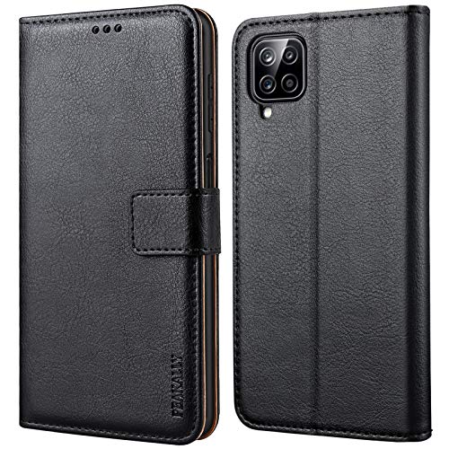 Peakally Funda Samsung Galaxy A12 / M12, Premium Piel Carcasa Samsung Galaxy A12 / M12 Cuero Fundas PU Case Suave con Concha Interna [Soporte Móvil] [Ranuras para Tarjetas] -Negro