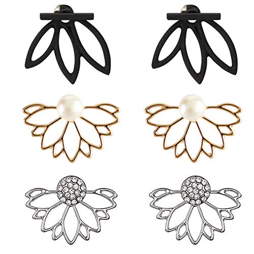 Pendientes de Loto Huecos Flor de Loto Pendientes Elegante Pendientes de Loto de Aleación Pendientes Ganchos Mujeres Flor Loto Pendientes de Puño 3 Pares Adecuado para Vacaciones o Fiestas Diarias