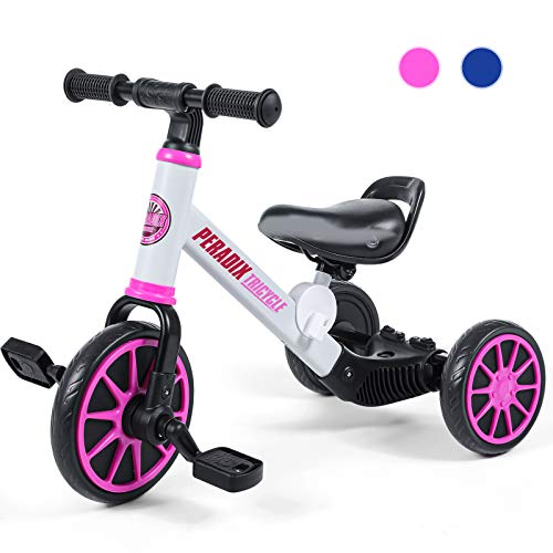 Peradix 3 EN 1 Triciclo para Niños, Bicicleta Desmontable de Pedales, Bicicleta Sin Pedales para Niños y Niñas, Bicicleta de Equilibrio para Bebé 1-3 Años, Cochecito con Ruedas Regulables